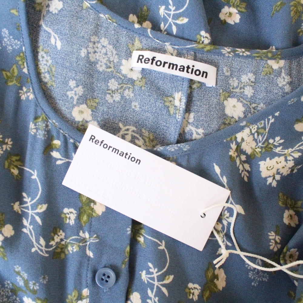 reformation • floral long sleeve blue lisse avery dress - Picture 13 of 13